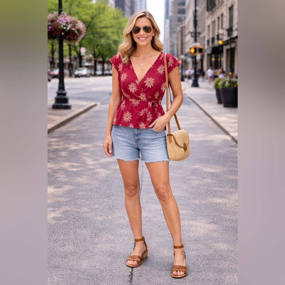 Eddie Bauer Floral Short Sleeve Top – 100% Linen